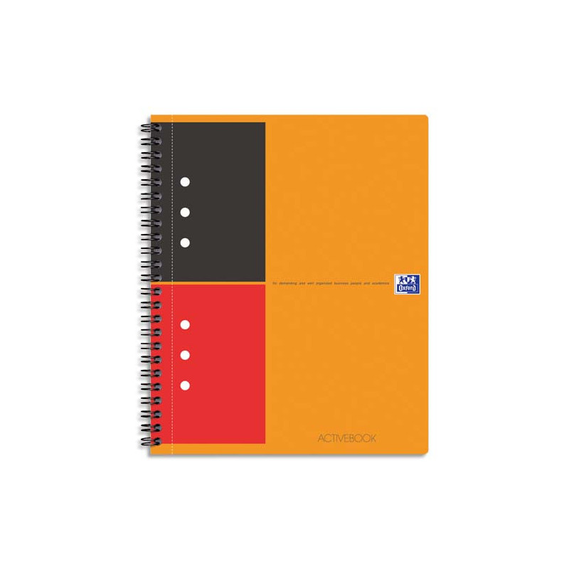 OXFORD Cahier Activebook spirales 160 pages perforées 80g lignée 6mm 17x21cm Couverture polypro Orange