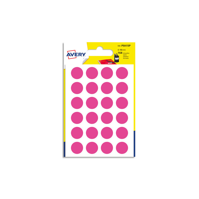 AVERY Sachet de 168 pastilles d15 mm. Ecriture manuelle. Coloris Rose