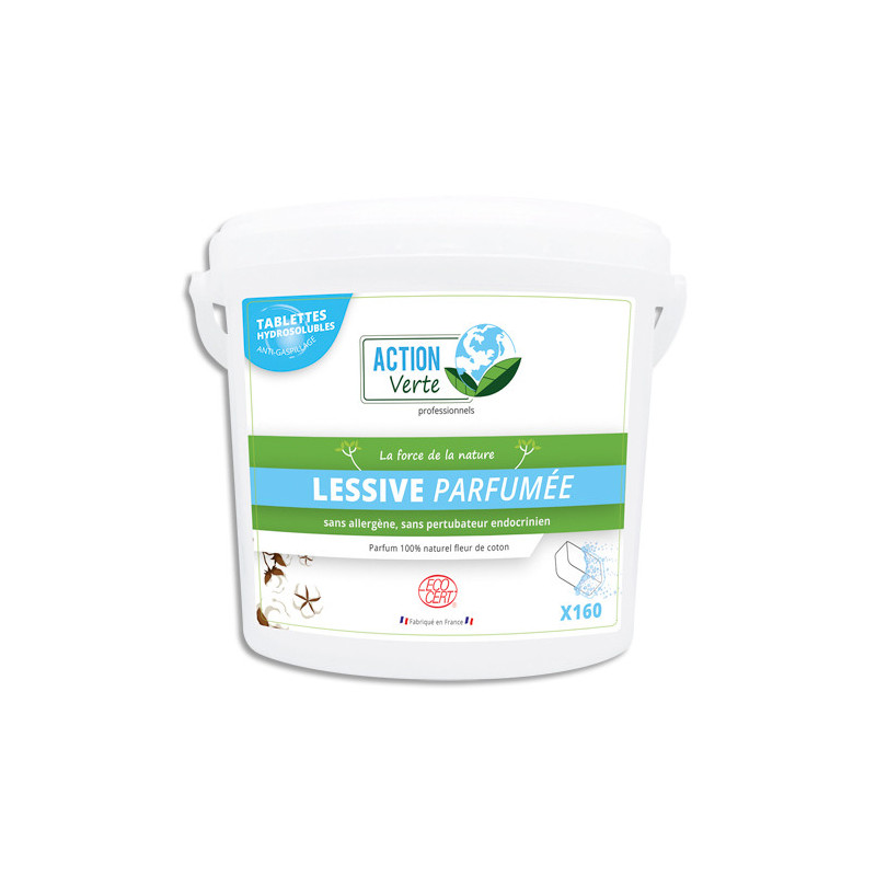 ACTION VERTE Seau 160 tablettes hydrosolubles Lessive concentrée parfumée pour linges