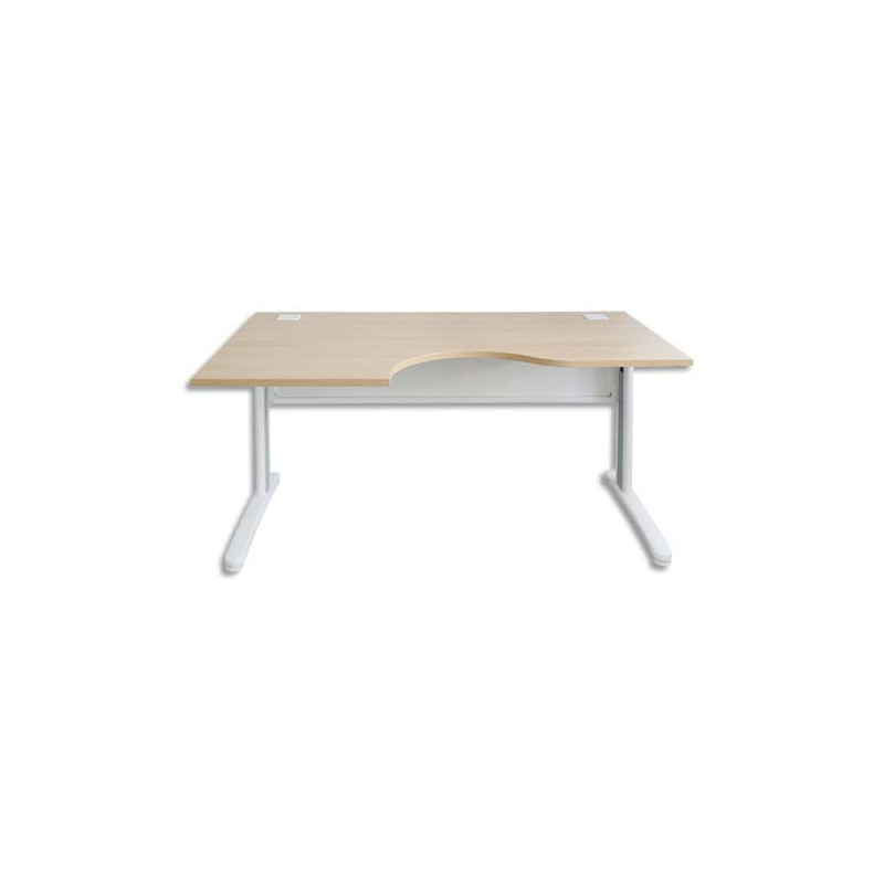 MT INTERNATIONAL Bureau compact retour gauche pied L Hêtre Blanc MT5 - Dime : L160 x H73 x P80/100 cm