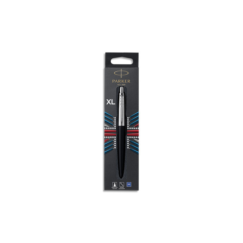 PARKER Stylo bille Jotter XL Noir mat, pointe moyenne encre Bleue