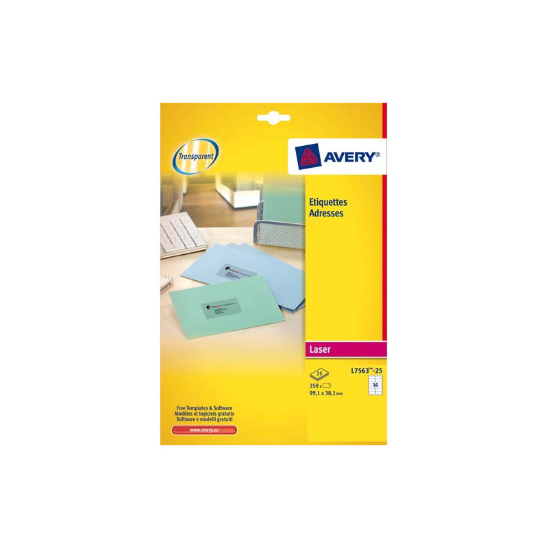 AVERY Pochette de 350 étiquettes Laser invisible 99.1X38.1 L7563-25