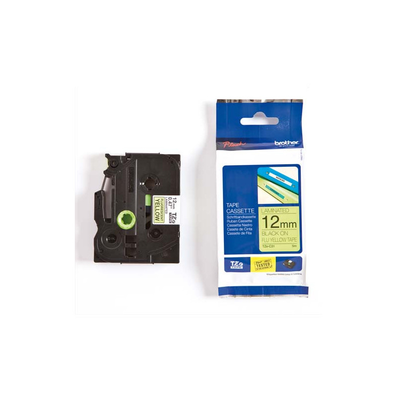 BROTHER Ruban pour PTOUCH laminé Noir/Jaune fluo12mmx8m TZEC31