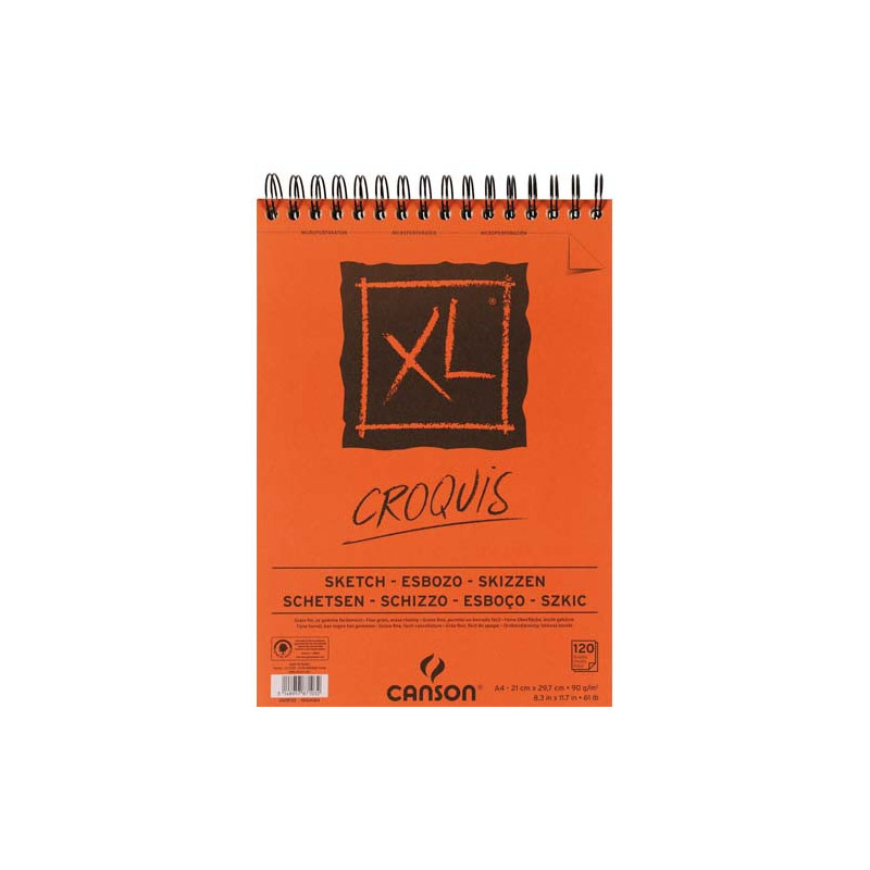 CANSON Album de 120 feuilles de papier dessin CROQUIS XL spirale 90g A4