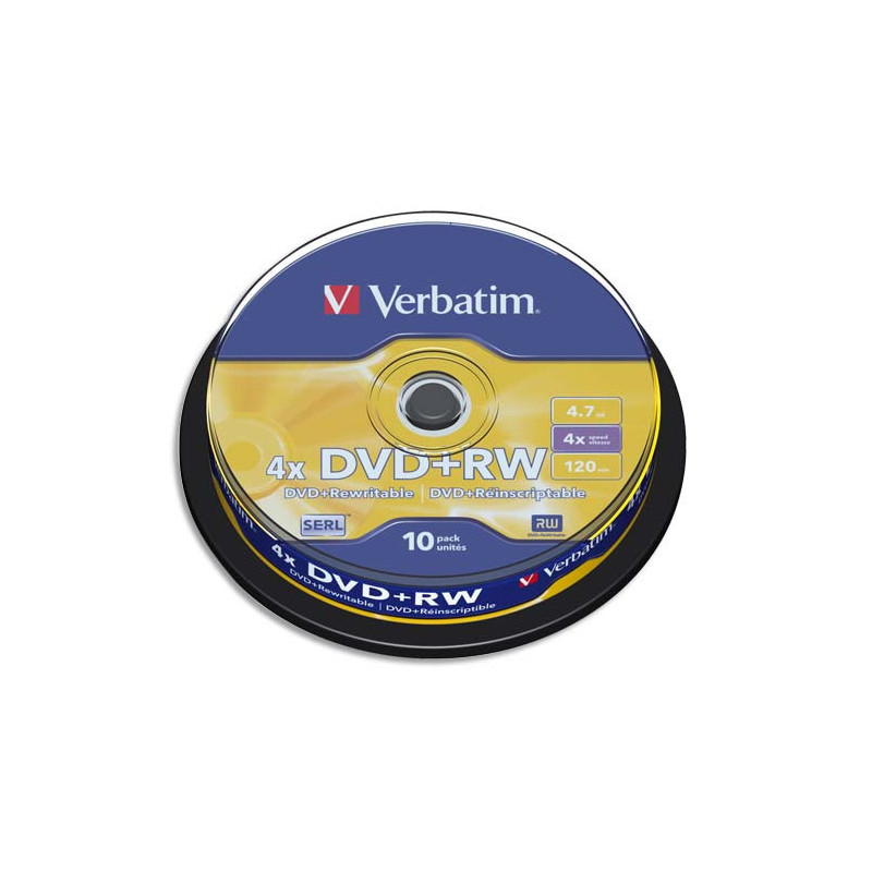 VERBATIM Tour de 10 DVD+RW 4,7GB vitesse d'écriture 10x 43488