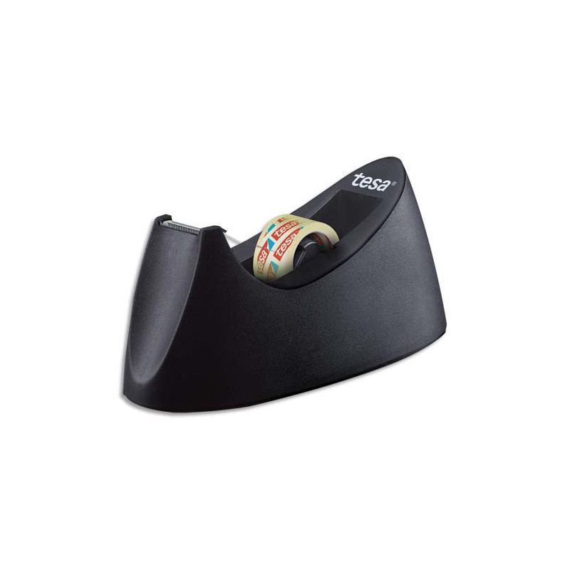 TESA Dévidoir Curve lesté + 1 rouleau Tesafilm transparent 19mm x 10m. Noir