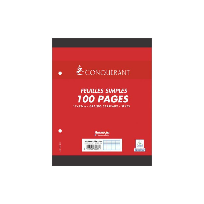 CONQUERANT C7 Feuillets mobiles 17x22 cm 100 pages grands carreaux Blancs 80g - Sous étuis