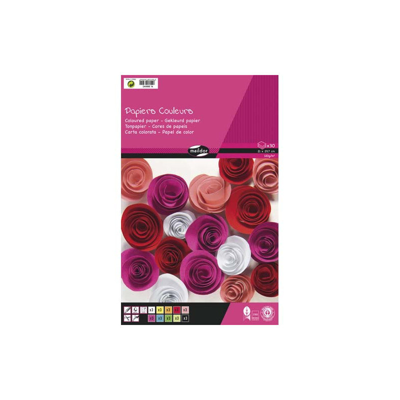 CLAIREFONTAINE Bloc de 30 feuilles de papier couleur 120g format A4 assorties