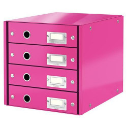 LEITZ Module de classement 4 tiroirs WOW en carton recouvert de polypropylène. Coloris Rose.