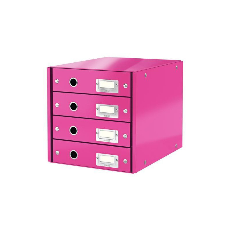 LEITZ Module de classement 4 tiroirs WOW en carton recouvert de polypropylène. Coloris Rose.