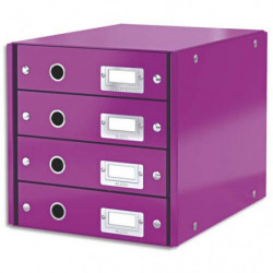 LEITZ Bloc de classement 4 tiroirs Click & Store WOW, carton recouvert de PP, violet