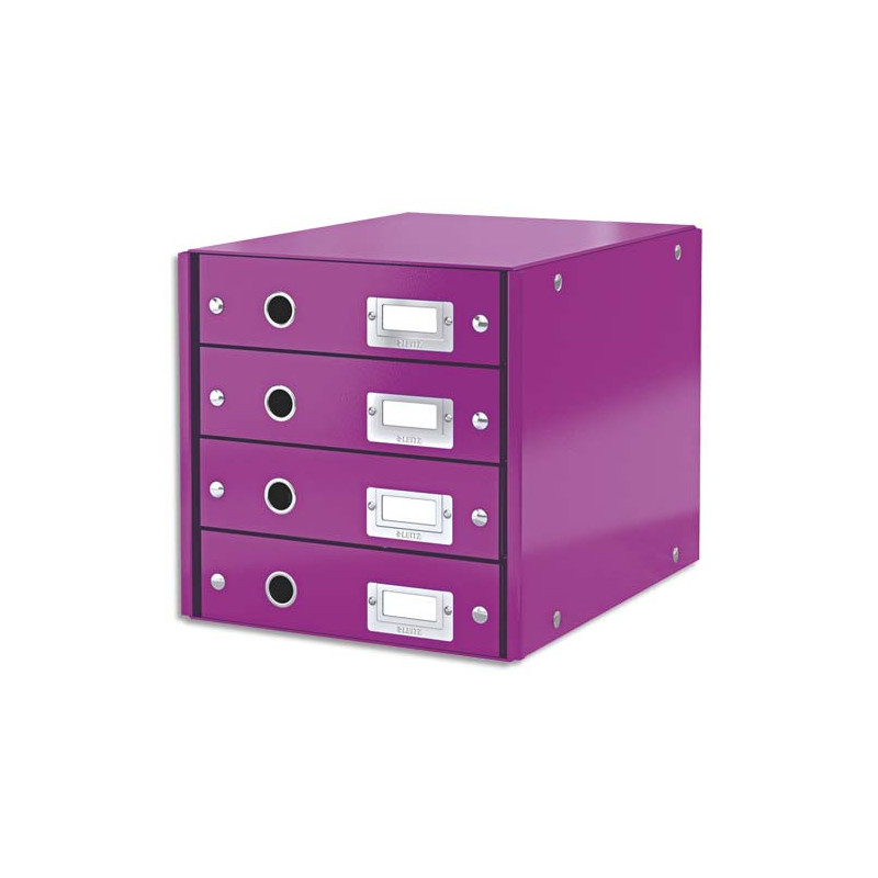 LEITZ Bloc de classement 4 tiroirs Click & Store WOW, carton recouvert de PP, violet