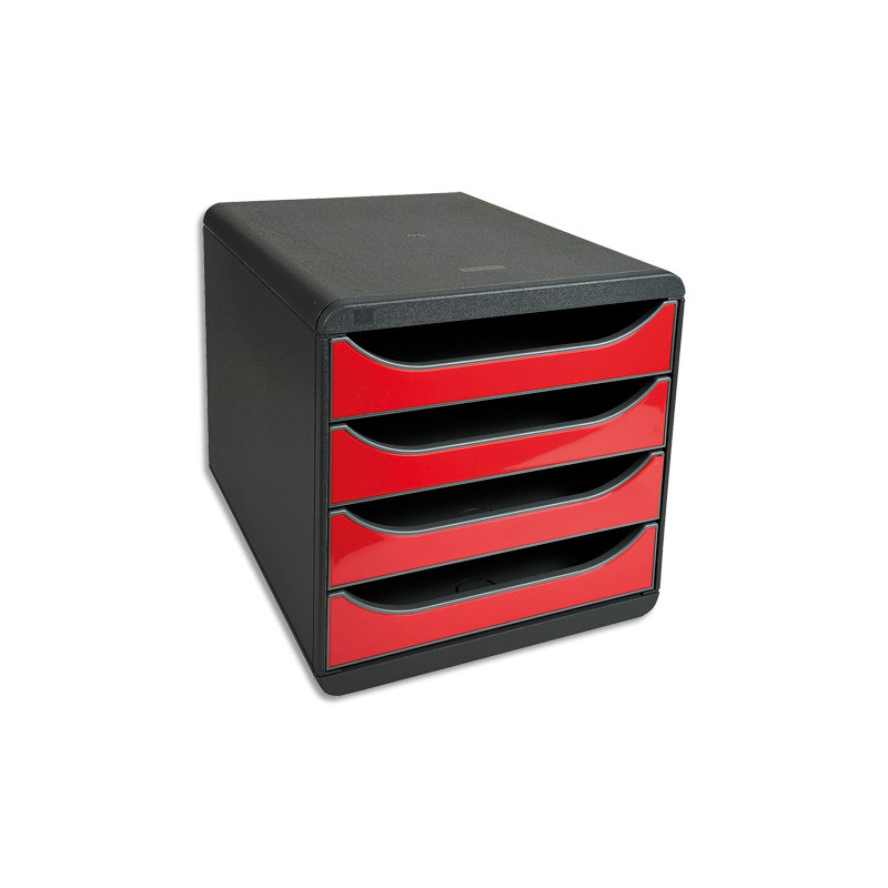 EXACOMPTA Module de classement 100% DECO 4 tiroirs Noir/Rouge carmin - Dim. : L 27,8 x H 26,7 x P 34,7 cm