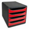 EXACOMPTA Module de classement 100% DECO 4 tiroirs Noir/Rouge carmin - Dim. : L 27,8 x H 26,7 x P 34,7 cm