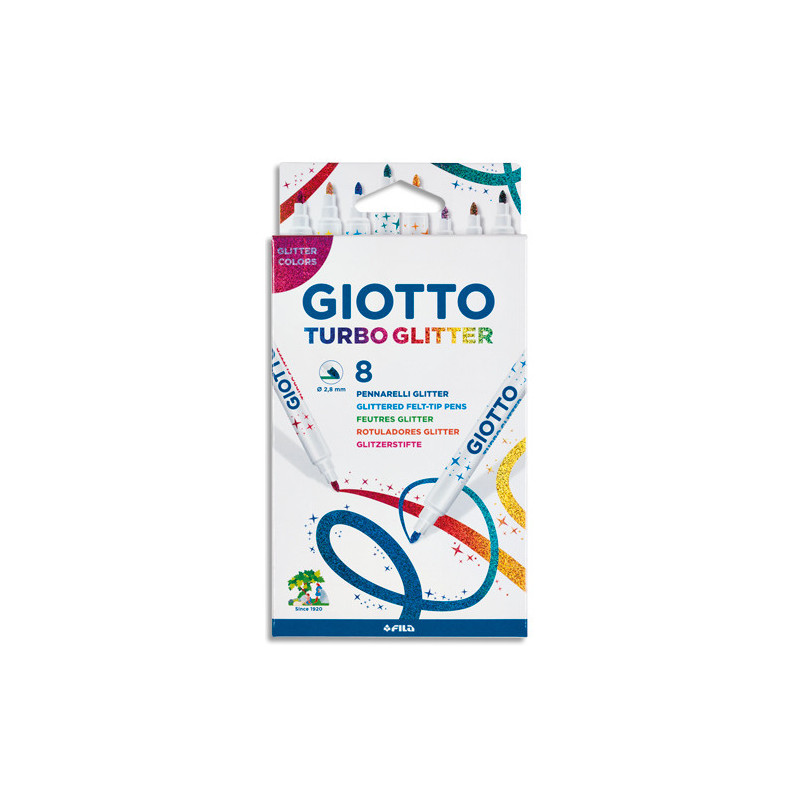 GIOTTO Boîte de 8 feutres de coloriage pailletés assortis, pointe moyenne