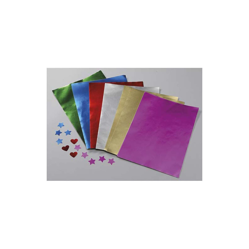 O COLOR Ramette 100 feuilles métallisées 1 face, format A4, couleurs or, Rouge, Rose, argent, Vert, Bleu