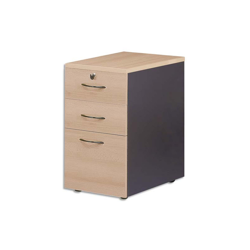 MT INTERNATIONAL Caisson 3 tiroirs hauteur bureau MT3 Confort - Dim : L43 x H74 x P80 cm Hêtre anthracite