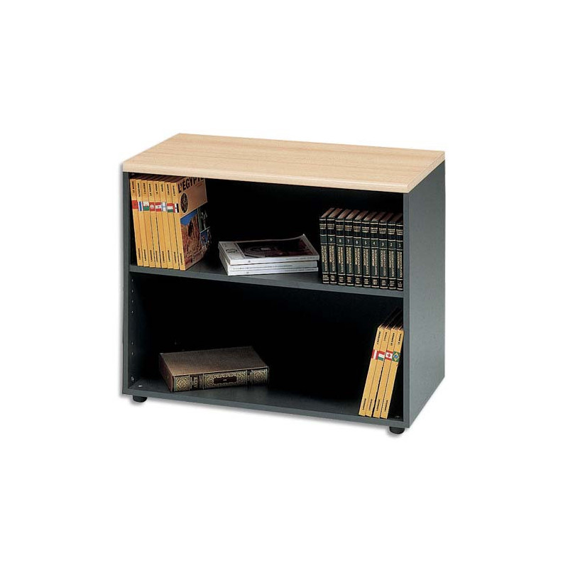 MT INTERNATIONAL Bibliothèque basse MT3 Confort, tablette amovible, L91 x H75 x P43 cm Hêtre anthracite