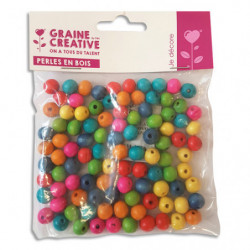 GRAINE CREATIVE Sachet de 100 perles en bois colorées assorties diamètre 10 mm, trou 2mm