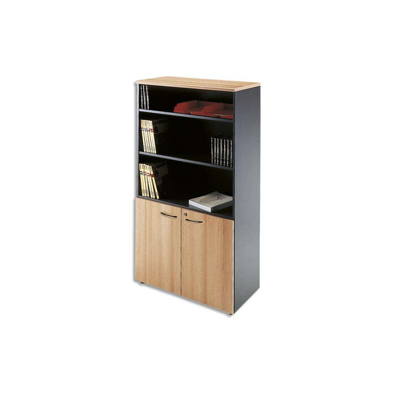 MT INTERNATIONAL Bibliothèque haute demi-portes MT3 Confort, L91 x H182 x P43 cm Hêtre anthracite