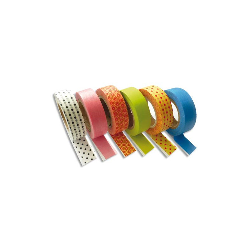 GRAINE CREATIVE Lot de 6 rubans papier adhésifs assortis déco format 15 mm x 10 m, pour décorer