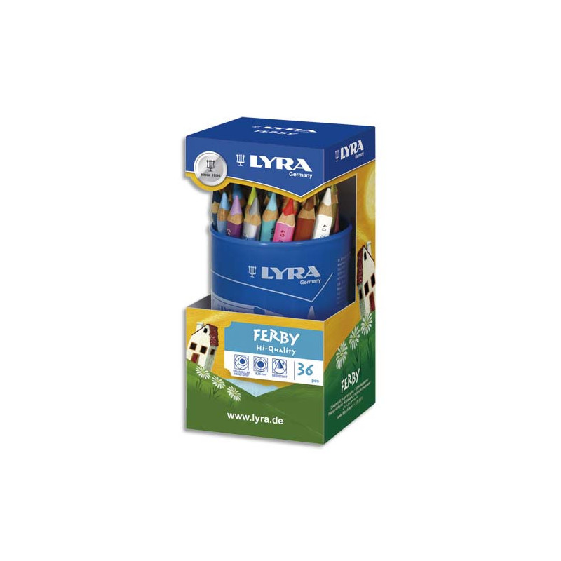 LYRA Pot de 36 crayons de couleur triangulaires mine 6,25 mm Ferby assortis