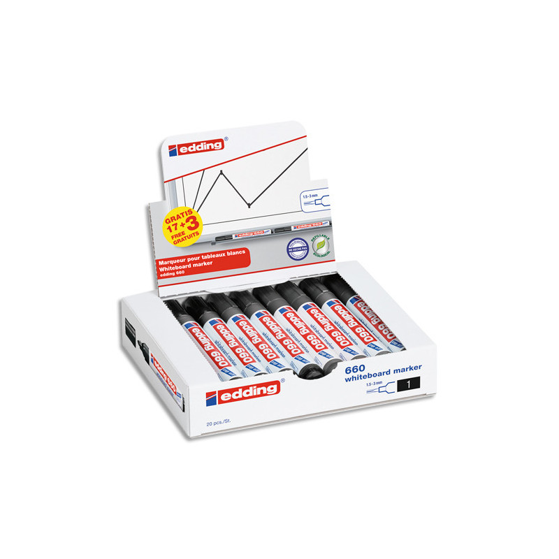 EDDING Pack Value de 17+3 marqueurs E-660 effaçables à sec, pointe ogive Noir