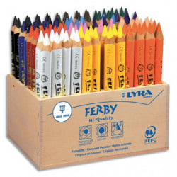 LYRA Présentoir en bois contenant 96 crayons de couleur triangulaires mine 6,25 mm Ferby assortis
