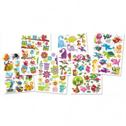 GRAINE CREATIVE Lot de 6 planches de stickers gel 3D multithématiques. Dimensions planche : 11,5x15,5 cm.