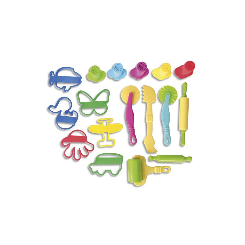 GRAINE CREATIVE 17 accessoires de modelages : rouleaux, spatules, emporte-pièces, seringues avec embouts.