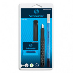 SCHNEIDER Set stylo plume Easy Bleu + 1 effaceur réécriveur + 5 cartouches standards, encre Bleue