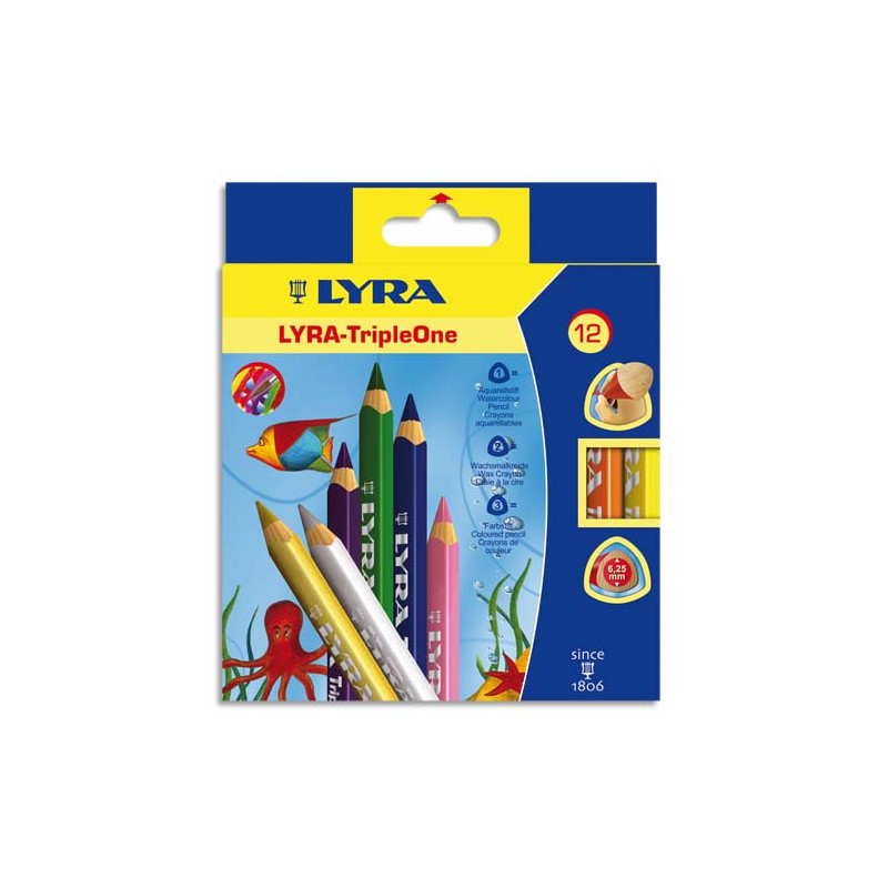 LYRA Etui de 12 crayons de couleur Triple One couleurs assorties