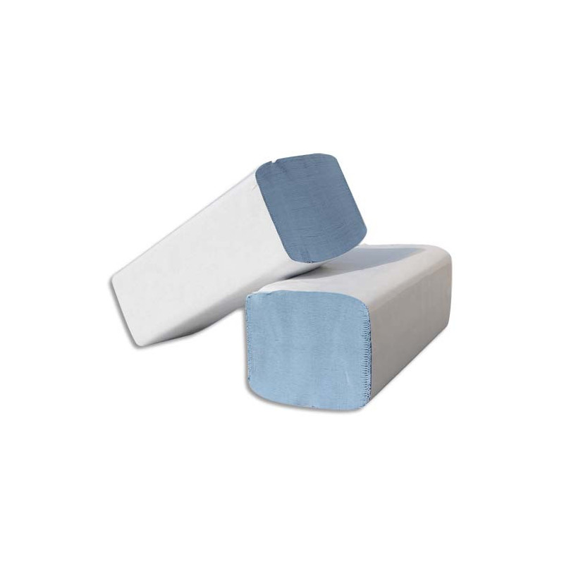 Colis de 30 Paquets de 100 Essuie-mains 2 plis plié en W, Ft 22 x 35 cm Bleu