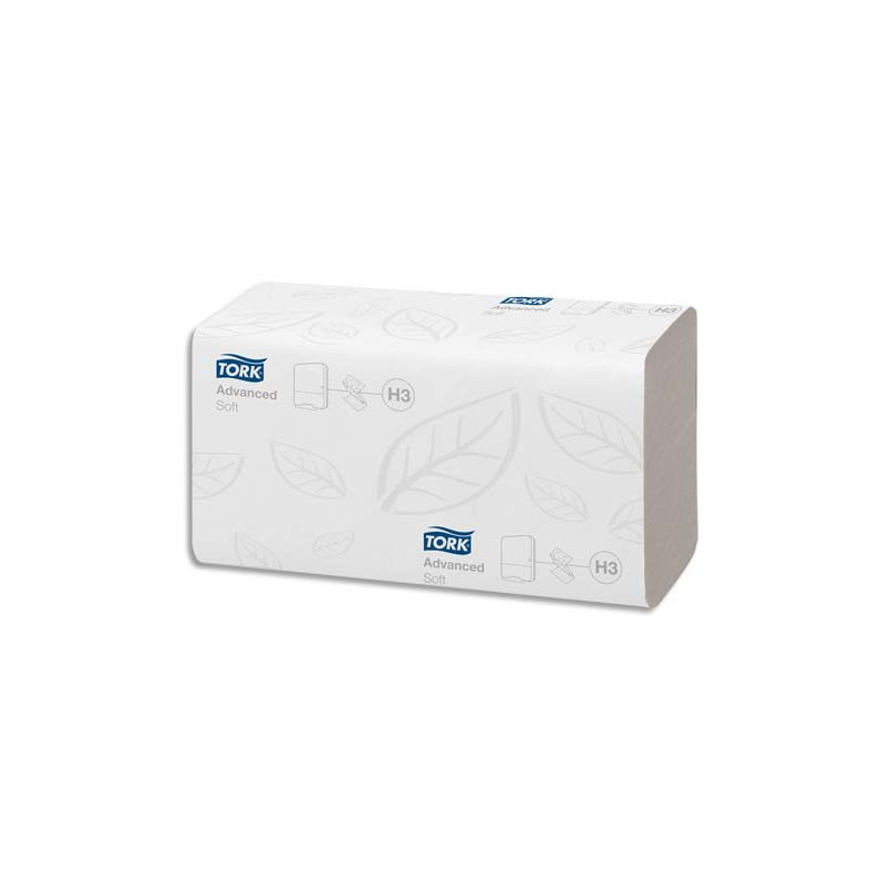 TORK Colis de 15 Paquets de 250 Essuie-mains doux Advanced 2 plis plié en V - Format 24,8 x 23 cm Blanc