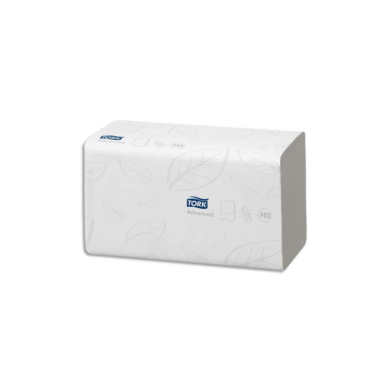 TORK Colis de 15 Paquets de 250 Essuie-mains Advanced 2 plis en V délitable Laurier - Ft 23 x 23 cm Blanc