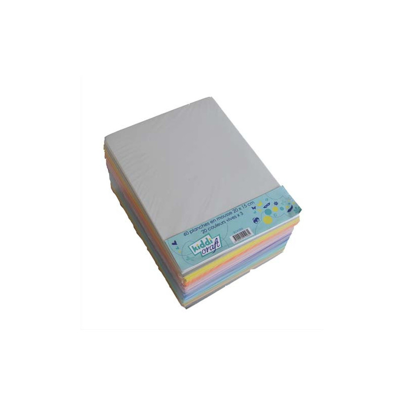 OZ INTERNATIONAL Lot de 60 planches de mousse format 20 x 15 cm couleurs assorties, 3 pièces par couleur