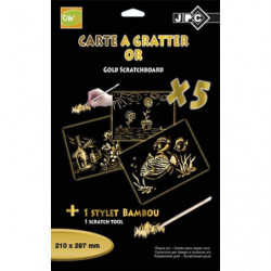 WONDAY Crée'Up Sachet de 5 cartes à gratter A4 or + 1 stylet en bambou