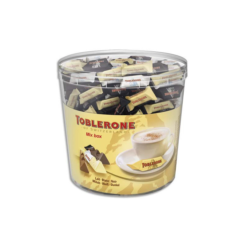 TOBLERONE Boîte de 904g Minis Toblerone 3 variétés de chocolat : au Lait, Noir et Blanc en sachet