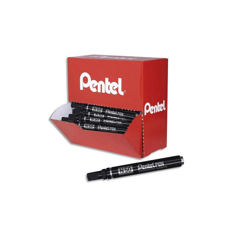 PENTEL Pack eco de 36 marqueurs permanents corps métal N50 pointe ogive encre Noire (30+6 gratuits)