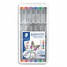 STAEDTLER Etui de 6 feutres pigment liner 308, pointe calibrée baguée métal 0,3 mm. Assortis