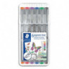 STAEDTLER Etui de 6 feutres pigment liner 308, pointe calibrée baguée métal 0,5 mm. Assortis