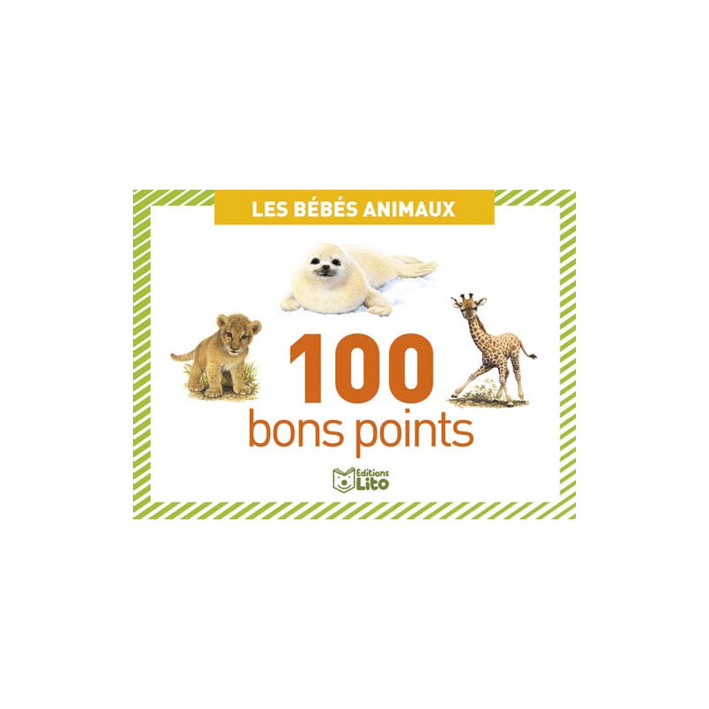 LITO DIFFUSION Boîte de 100 bons points bébés animaux, format 7,8 x 5,7 cm