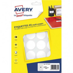 AVERY Sachet de 384 pastilles Ø30 mm. Imprimables. Coloris Blanc.