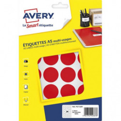 AVERY Sachet de 240 pastilles Ø30 mm. Imprimables. Coloris Rouge.