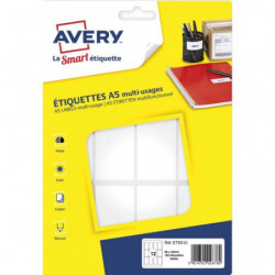 AVERY Sachet de 192 étiquettes multi-usage Blanches 56 x 34 mm. Planche format A5. ETE012