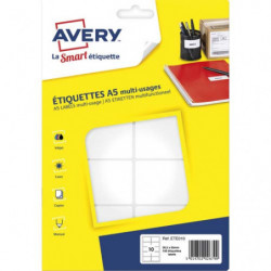 AVERY Sachet de 160 étiquettes multi-usage Blanches 38,5 x 65 mm. Planche format A5. ETE010