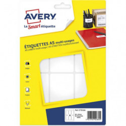 AVERY Sachet de 96 étiquettes multi-usage Blanches 80 x 45 mm. Planche format A5. ETE006