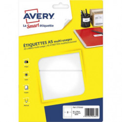 AVERY Sachet de 32 étiquettes multi-usage Blanches 80 x 140 mm. Planche format A5. ETE002