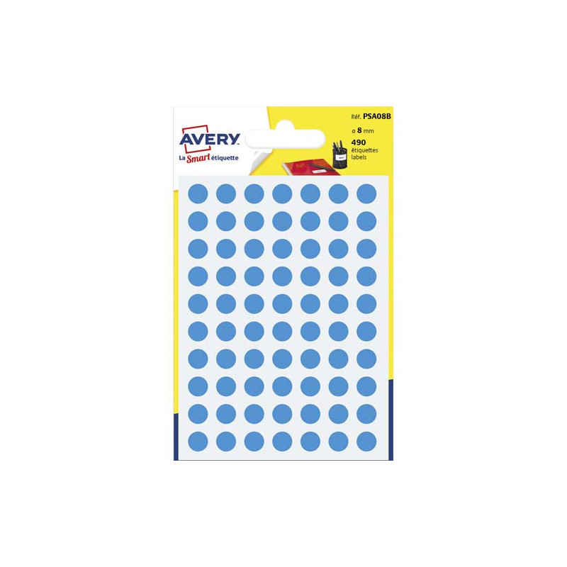 AVERY Sachet de 490 pastilles Ø8 mm. Ecriture manuelle. Coloris Bleu.