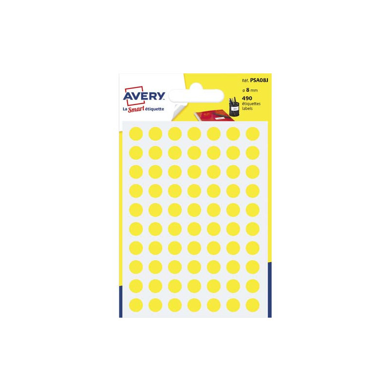 AVERY Sachet de 490 pastilles Ø8 mm. Ecriture manuelle. Coloris Jaune.